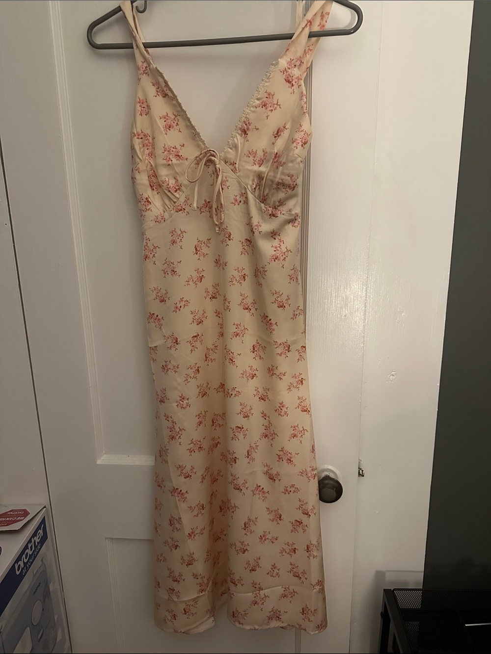 Monteau Cream Slip Dress with Pink Floral Print